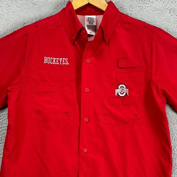 Ohio State Buckeyes Mens Button Down Shirt Small Red‎ Short Sleeve Pro Edge NEW - Picture 1 of 8